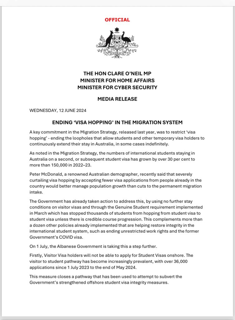 Australia Halts Conversion from Visitor Visa to Student Visa - 1